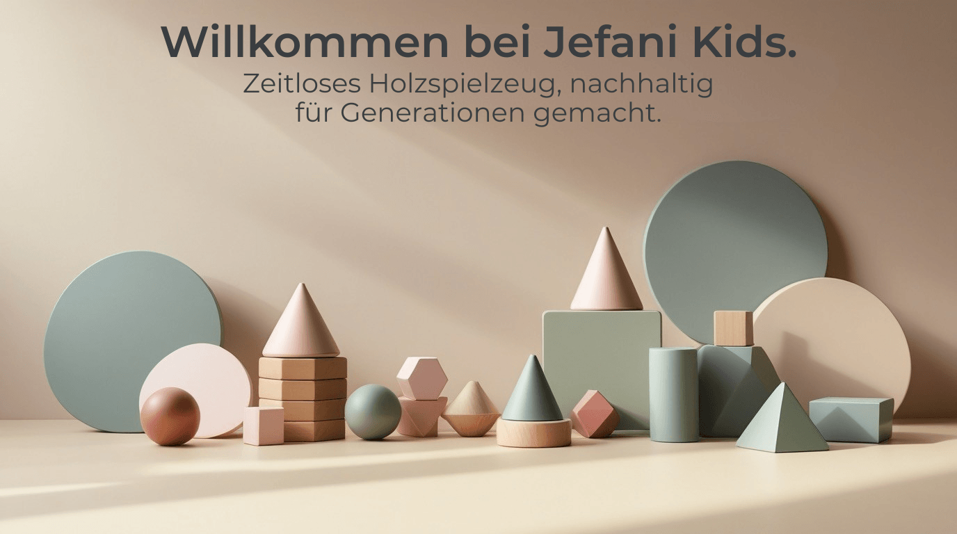 Minimalistisches Holzspielzeug von Jefani Kids in sanften Pastelltönen auf der Startseite