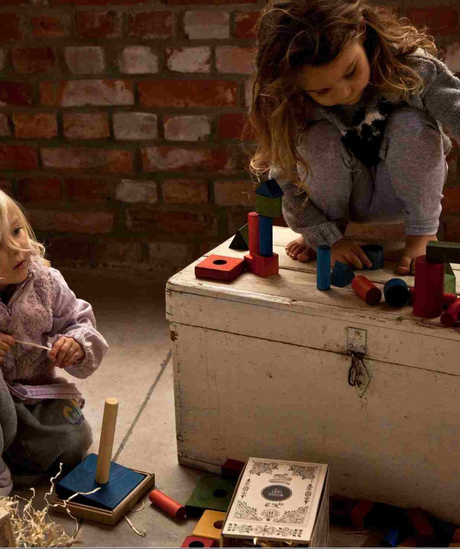 Wooden Blocks in a Box – Cold Colors, 30 Pieces